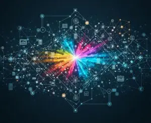 Abstract digital network representing secure certificate management.
